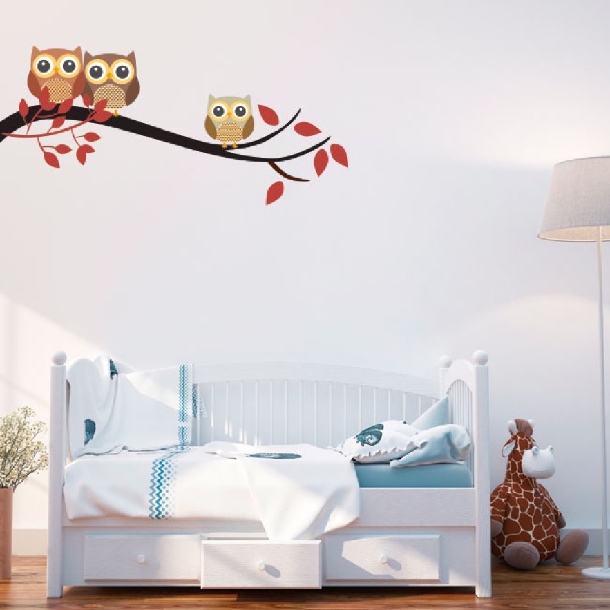 Vinilos para bebé rama de árbol con búhos infantiles